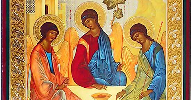 Detail from the icon of the Trinity, created by the Andrei Rublev for the Trinity Cathedral of the Trinity-Sergius Lavra, a monastery near Moscow. It is considered a masterpiece of ancient Russian iconography.
