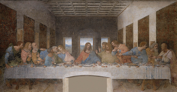 The Last Supper fresco by Leonardo da Vinci. Circa 1490s in Convent of Santa Maria delle Grazie in Milan.